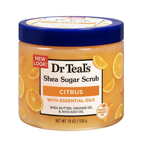 Dr Teal’s Shea Sugar Body Scrub is formulated with Shea Butter, Sugar, and Essential Oil to exfoliate and smooth skin. Citrus essential oil helps uplift your mood, while vitamin C, shea butter, orange oil and coconut oil leave the skin moisturized and glowing.