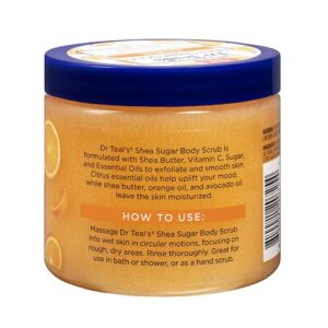 Dr Teal’s Shea Sugar Body Scrub is formulated with Shea Butter, Sugar, and Essential Oil to exfoliate and smooth skin. Citrus essential oil helps uplift your mood, while vitamin C, shea butter, orange oil and coconut oil leave the skin moisturized and glowing.
